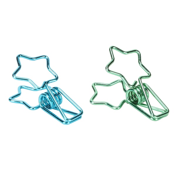 100 st Star Binder Clips Stark klämkraft Söt tecknad robust metallpappersklämmor för konto Blågrön