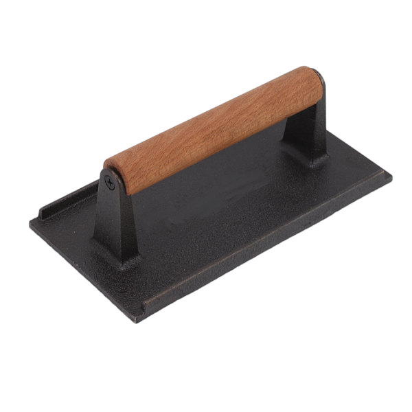 Grillpress Rektangulær Bacon Kød Burger Press Støbejerns Grillpress Grillværktøj med Varmebestandigt Bøgetræ Håndtag 10x20CM