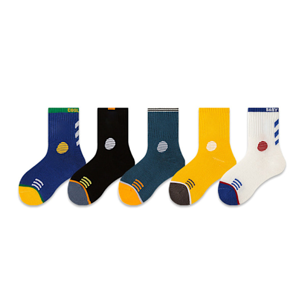 5 Pairs Kids Athletic Socks Sweat Wicking Breathable Letter Printed Fashion Sports Mid Tube Socks XL