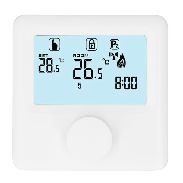 Digital temperaturregulator LCD-skjerm Programmerbar termostat for kjele Hvit 30‑230VDC