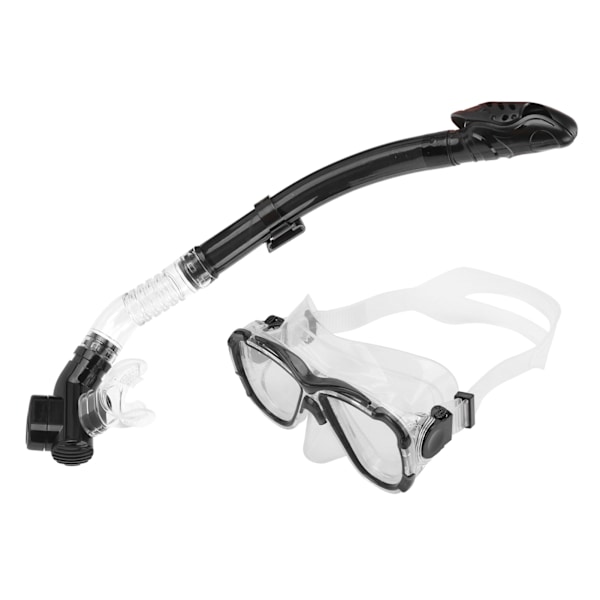 Snorkelset för vuxna med anti-dimma dyklock, härdat glas, torra snorkelrör (svart)