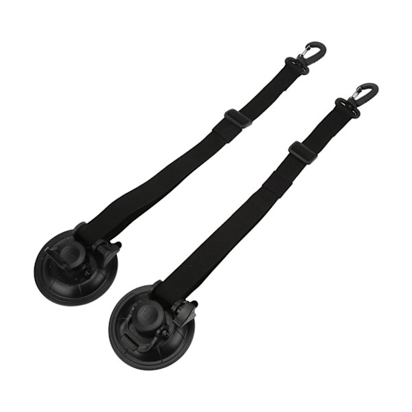 2 stk. 9 cm sugekopanker, fastgørelseskrog, fastgørelsesstropper med karabinhage til bilside markise
