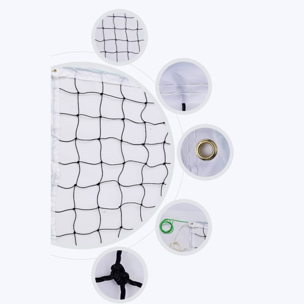 Volleyballnett PE-nettkabel Volleyballnett med 4 sider polyesterkant for utendørs strand