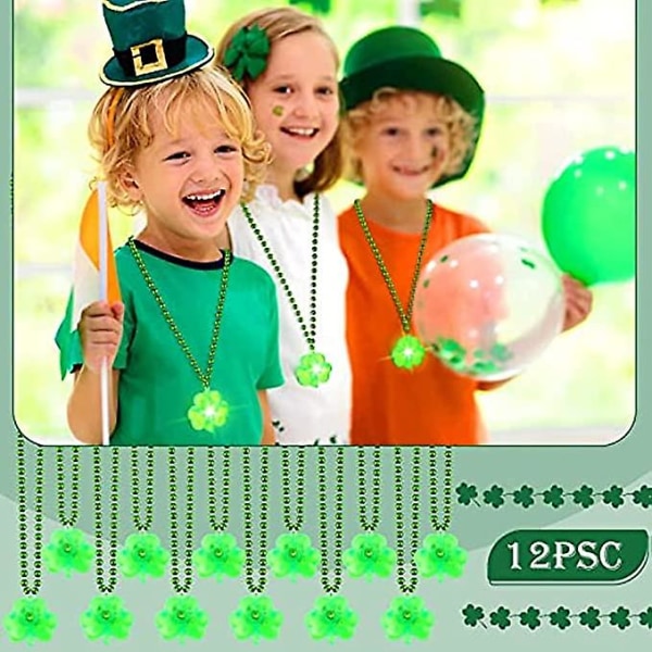 12 stk St. Patrick's Day Accessories Green Light Up Shamrocks Halskæder Led Green Shamrock Beads Halskæde Irish Metallic For Irish St. Patrick Party Dr.