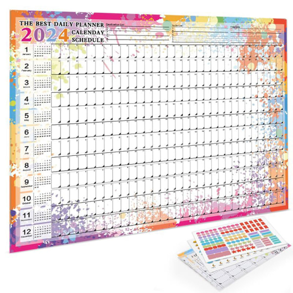 Vægkalender, 2024 366 dages plakatkalender, 2024 års planlægningskalender til hjem, kontor, skoleprojekter