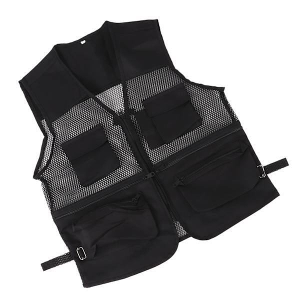 Militær Vest Holdbar Åndbar Multi Lomme Mesh Fiskevest til Udendørs Aktiviteter XXL Sort