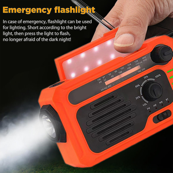 Solar Emergency Radio Handvev Multifunktions Radio Ficklampa med Bluetooth, Grå