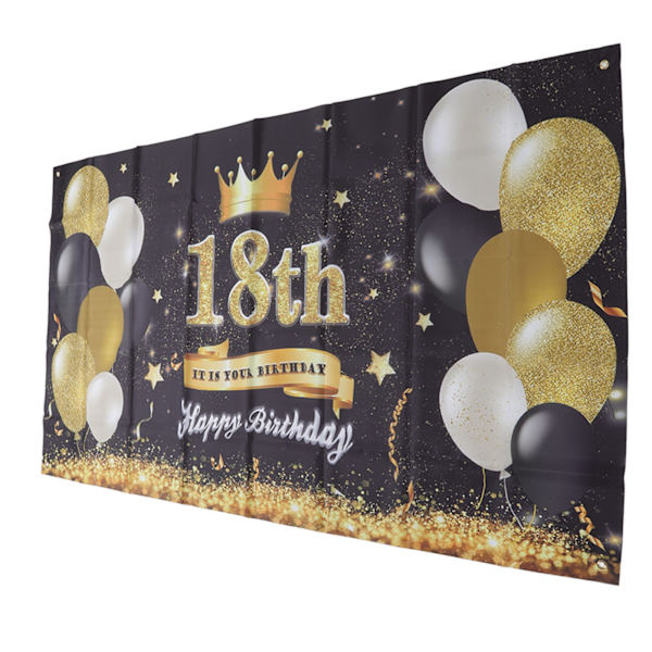 Glædelig 18 års fødselsdag baggrund sort guld 180x99cm genanvendelig happy birthday dekorationer med 4 øjer