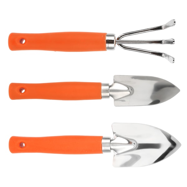 Hagesett med hageverktøy, inkludert bred spade, smal spade og rive for bonsai-planter