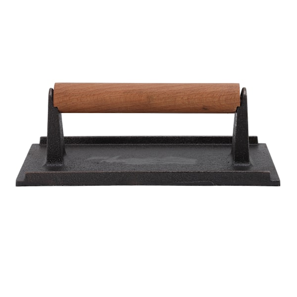 Grillpress Rektangulær Bacon Kød Burger Press Støbejerns Grillpress Grillværktøj med Varmebestandigt Bøgetræ Håndtag 10x20CM