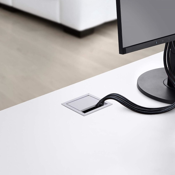 Sølv aluminium Eco-Square forsænket skrivebordskabeludtag med børsteforsegling - 100 x 100 mm passage - 1 stk.