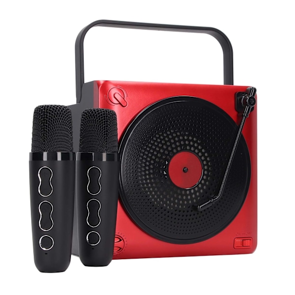 Karaokemaskin med to mikrofoner, bærbar LED Bluetooth-høyttaler for bursdag, hjemmefest, rød