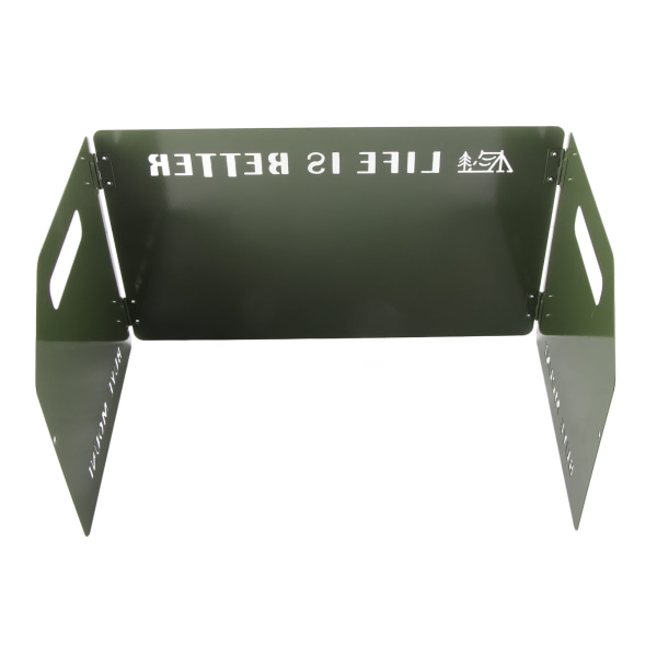 Campingovn Frontrute Utendørs sammenleggbar bærbar metallovn Vindskjerm Vindblokker Tri Folded Army Green