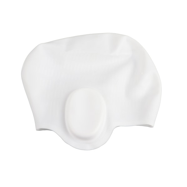 Høj Elasticitet Børne Silikone Badehætte 3D Hørebeskyttelse Badehætte til Kort Langt Hår Hvid
