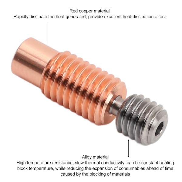 4st 3D-skrivare All Metal Heatbreak Professionell Kopparlegering Extruder Halsrörbyte för 3D-skrivartillbehör för V6