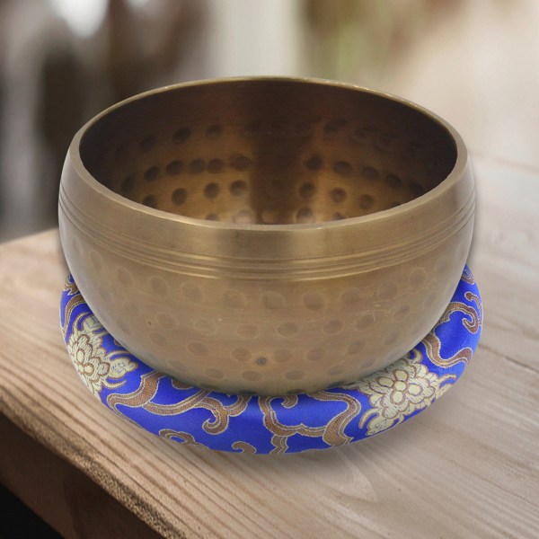 18 cm silkebrokade rund meditationssangskål pude ringpude ((blå)