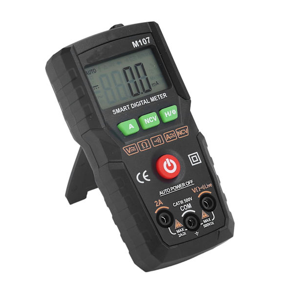 Digitalt multimeter fuldautomatisk multimeter AC DC spænding modstand kontinuitet dioder bærbar multimeter til test sort