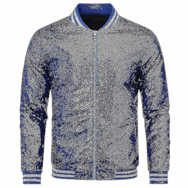 Snygg herr Sequin Party Bomber Zipper Jacka L Blå