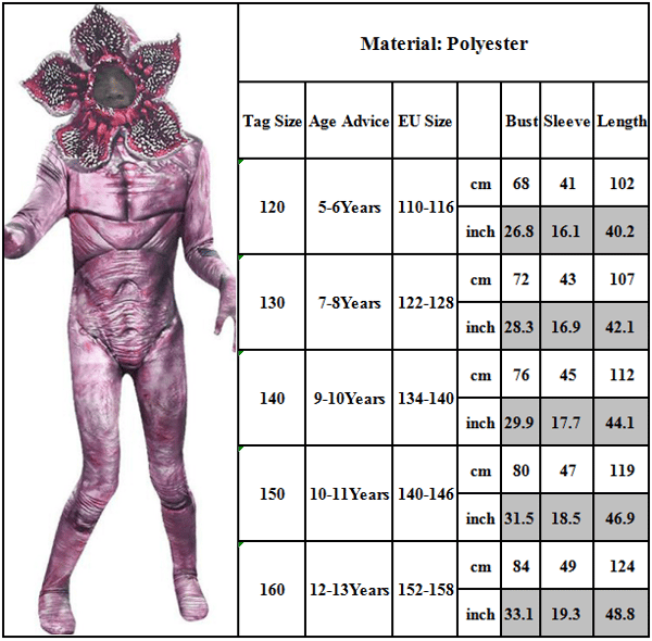 Halloween Horror Strange Things Zombie Demon Cosplay Kostume 160CM