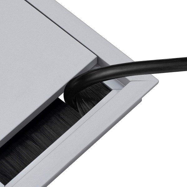 Sølv aluminium Eco-Square forsænket skrivebordskabeludtag med børsteforsegling - 100 x 100 mm passage - 1 stk.