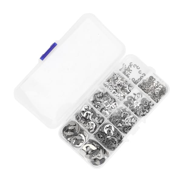 580 st E Circlip Bricka Set med Förvaringslåda Rostfritt Stål Fast Fixering E Typ Låsbricka Silver
