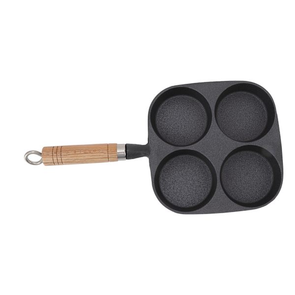 Egg Pan 4 Cup Egg Frying Pan med trehåndtak for frokostpannekaker Omeletter