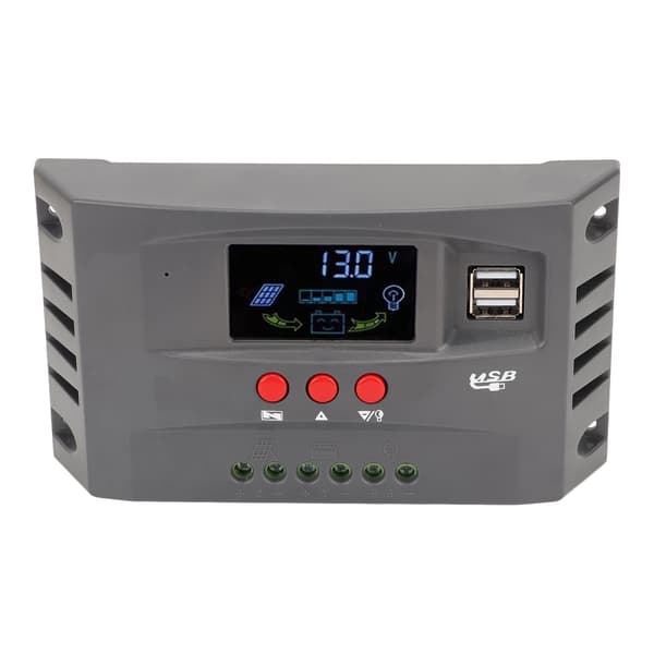 Solar Charge Controller MPPT Sporingslading 12V 24V Automatisk Tilpasning LCD Solcellepanel Regulator med 2 DC USB 30A