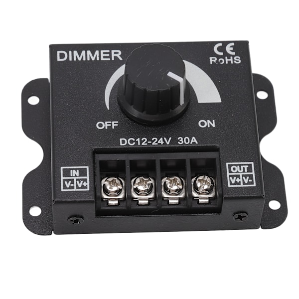 LED-dæmper, enkelt kanal PWM-lys, trinløs dæmpningscontroller til 5050 3528 enkeltfarvede lyslister DC 12V-24V 30A