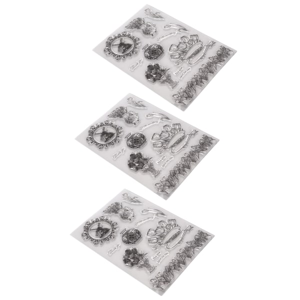 3 stk klart stempel Unik design Resirkulerbare transparente pregingstempler for DIY Scrapbook Crafts
