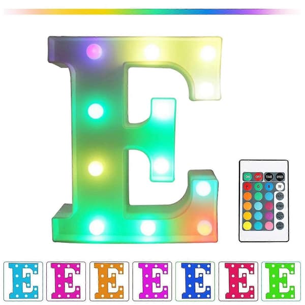 Fargerike LED Marquee Bokstavslamper med Fjernkontroll Fest Bar Initiale Bokstaver med Lamper Dekorasjoner til Hjemmet E