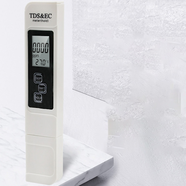 TDS EC-mätare bärbar kompakt LCD-display 3 i 1 TDS EC temperatur vattenkvalitetstestpenna för akvarium simbassäng vit