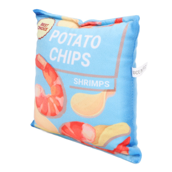Potatischips Plysch Hundeleksak Inbyggd Raslande Pappersbitresistent Pipande Snacksäck Hundeleksak för Valp Färsk Räka Blå