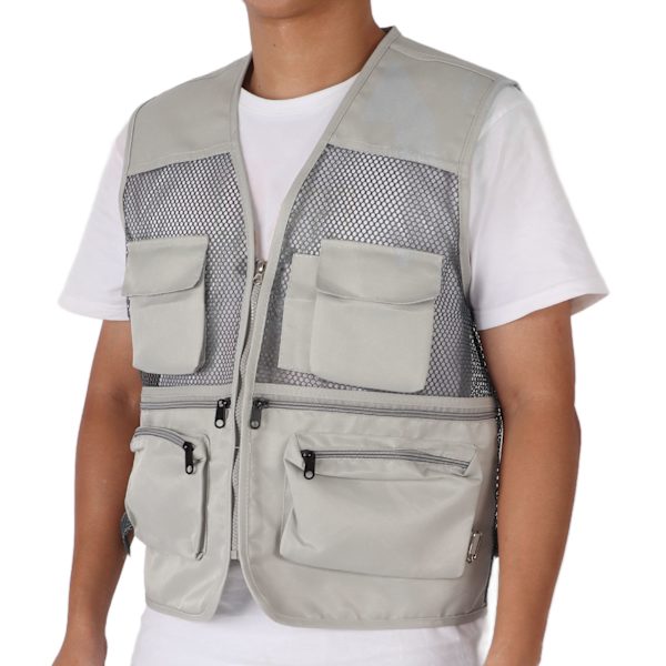 Militær Vest Holdbar Åndbar Multi Lomme Mesh Fiskevest til Udendørs Aktiviteter XXL Fransk Grå
