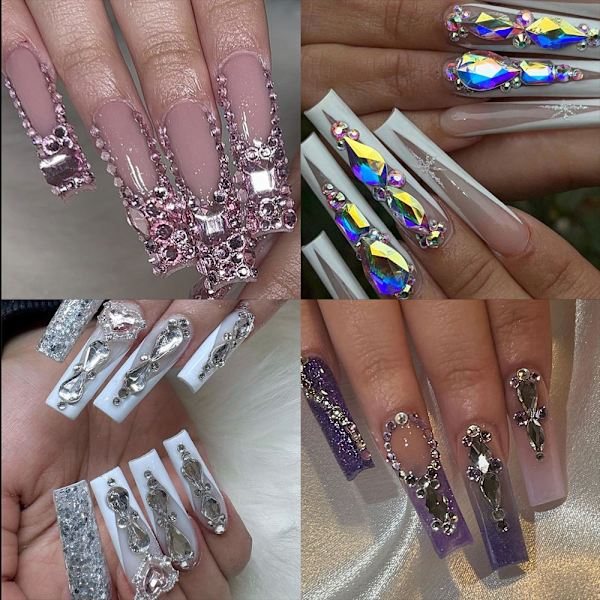 Plattbottnad diamant heterosexuell blandad diamant nagelkonst smycken blandad stil blandad rund glas diamant strass nageldekoration A12