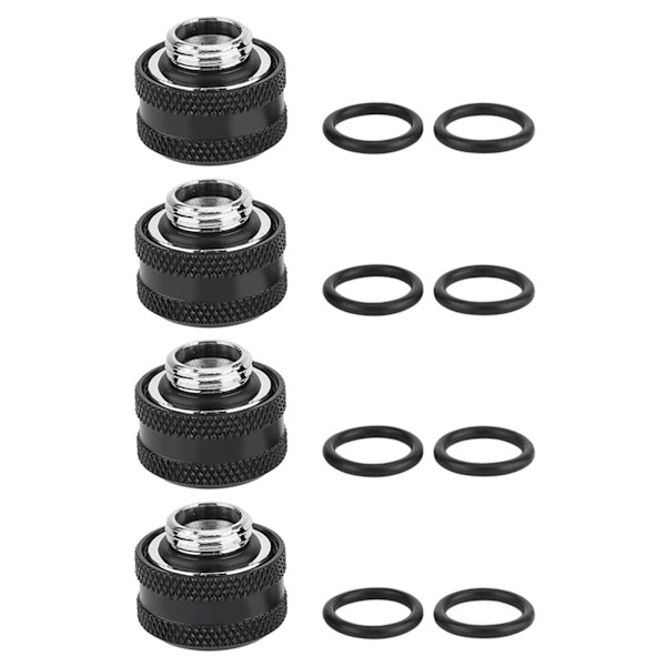 4 st/pack Vattenkylningskompressionskoppling för styvt akrylrör OD 16mm Svart
