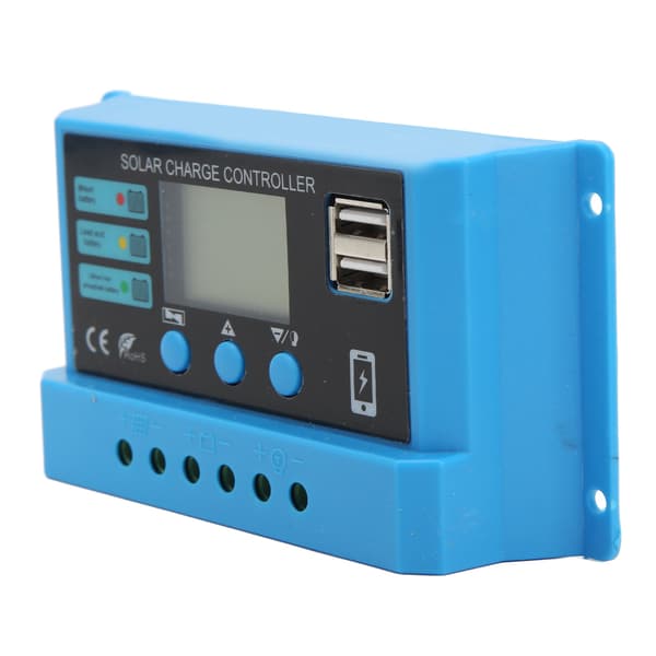 12V 24V solpanel-controller LCD-display fotovoltaisk ladecontroller med stik blå 30A