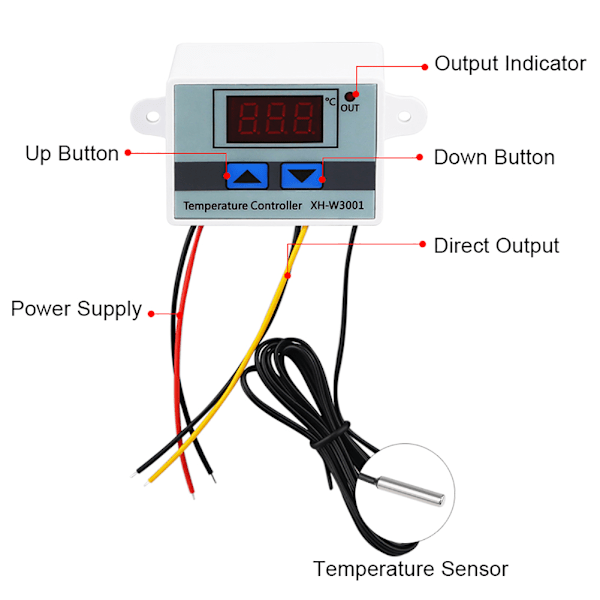 12/24/220V 10A Mikrodatamaskin Digital LED Temperaturregulator Termostat Kontrollbryter Og Sonde