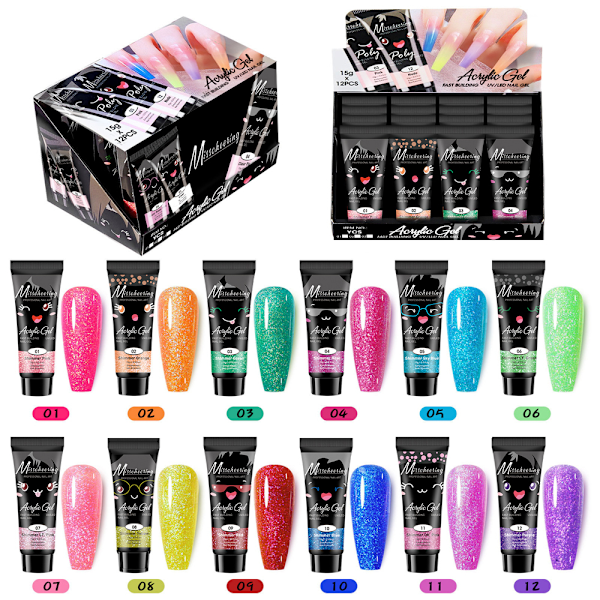 12 färger snabbförlängning lim paljetter set nail art fototerapi kristall förlängningslim fototerapi förlängningslim A4