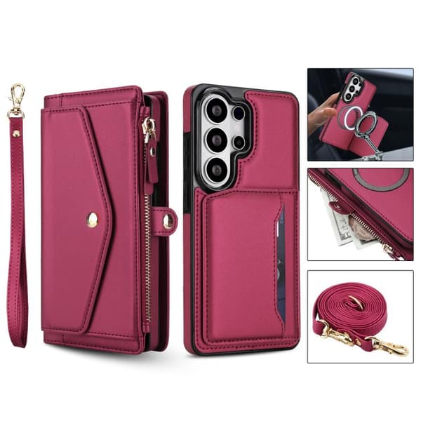 Samsung Galaxy S26 Ultra 5G Case in Multifunctional Leather with Detachable Strap Röd