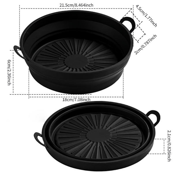Foldbar 8,5 tommer friture silikoneforing fødevarekvalitet høj temperaturbestandig rund friture silikonepotte 8,5 tommer sort