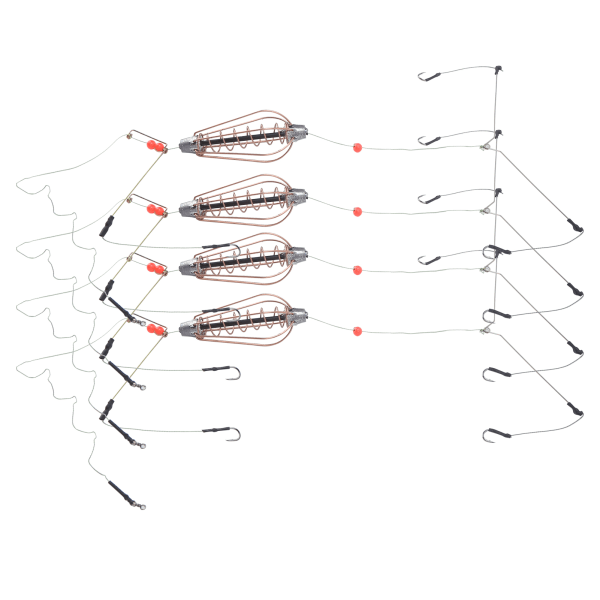 4stk fiskeagnbur Kobberfjærkurv lokkemater med kroker Fisketilbehør