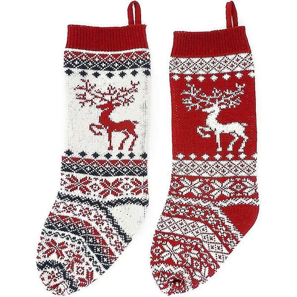 Julstrumpor i älgdesign, presentpåse, julstrumpor dekoration, stickad hänge