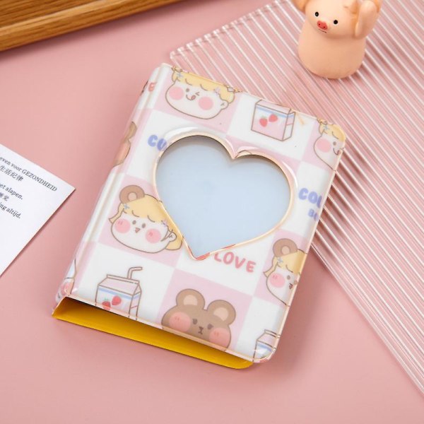 Rosa Kpop 3 tommers minifotoalbum med hul hjerteformet kortholder og 40 lommer