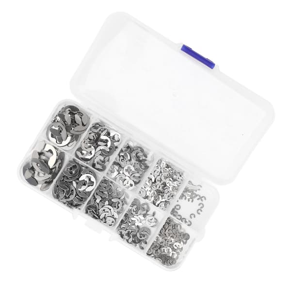 580 st E Circlip Bricka Set med Förvaringslåda Rostfritt Stål Fast Fixering E Typ Låsbricka Silver