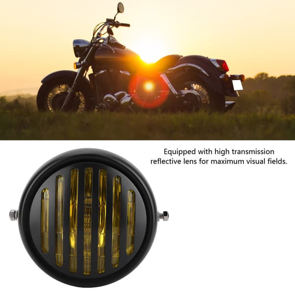 Universal Motorcykel Retro Sort Grill Forlygte Dæksel Gul Linse