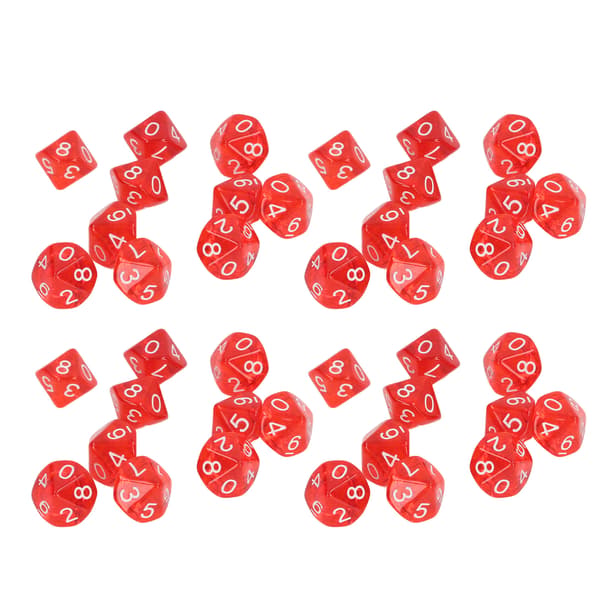40 STK Tall Terninger 10 Sider Plast Polyhedral Terning Sett for Brettspill Undervisning Underholdning Rød