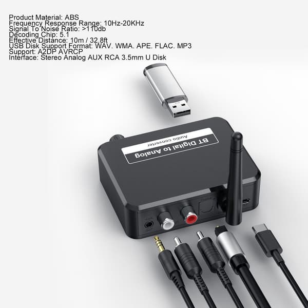 Digital til Analog Audio Converter Bluetooth 5.1 RCA Digital til Analog Mottaker Converter for PS3 for PS4 DVD Hjemmekino