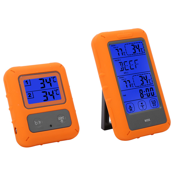 Trådløs LCD-touch-kontrol digitalt madtermometer dobbelt probe IPX7 vandtæt detektor