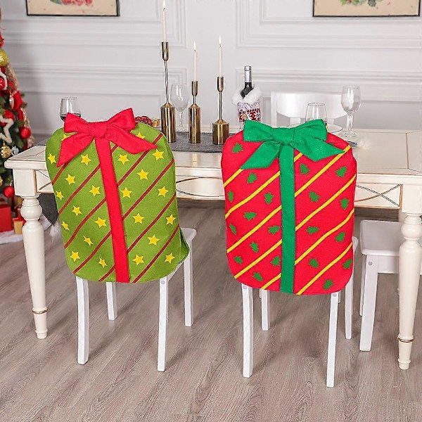 3-delars set julstolsryggöverdrag med rosett, presentpappersdesign, juldekoration, stolsöverdrag