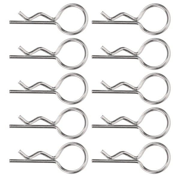 10 stk 10,5MM RC Car Shell Clip RShape Metal Body Clips Pins til 1/5 1/6 1/8 1/10 RC Car (sølv)